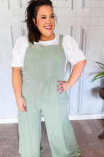 Load image into Gallery viewer, Move On Over Sage Wide Leg Suspender Overall Jumpsuit
