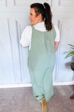 Load image into Gallery viewer, Move On Over Sage Wide Leg Suspender Overall Jumpsuit
