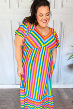 Load image into Gallery viewer, Bright Thoughts Rainbow Stripe Flutter Sleeve Fit &amp; Flare Maxi Dress
