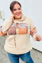 Load image into Gallery viewer, Beige Patchwork Print Kangaroo Pocket Hoodie
