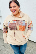 Load image into Gallery viewer, Beige Patchwork Print Kangaroo Pocket Hoodie
