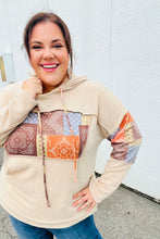 Load image into Gallery viewer, Beige Patchwork Print Kangaroo Pocket Hoodie
