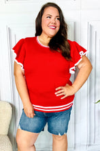 Load image into Gallery viewer, Be Charming Red Ruffle Sleeve Knit Top
