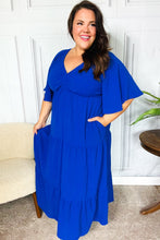 Load image into Gallery viewer, Live For Today Royal Blue Elastic V Neck Tiered Maxi Dress
