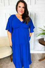 Load image into Gallery viewer, Live For Today Royal Blue Elastic V Neck Tiered Maxi Dress
