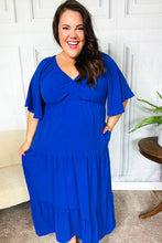 Load image into Gallery viewer, Live For Today Royal Blue Elastic V Neck Tiered Maxi Dress
