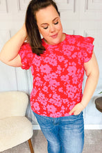 Load image into Gallery viewer, All The Frills Red &amp; Fuchsia Floral Smocked Ruffle Sleeve Top
