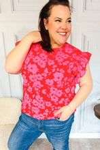 Load image into Gallery viewer, All The Frills Red &amp; Fuchsia Floral Smocked Ruffle Sleeve Top
