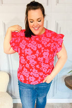 Load image into Gallery viewer, All The Frills Red &amp; Fuchsia Floral Smocked Ruffle Sleeve Top
