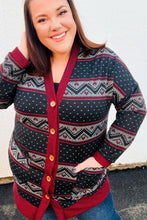 Load image into Gallery viewer, All Class Burgundy Holiday Print Button Cardigan
