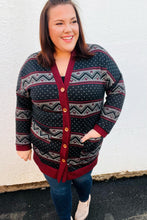 Load image into Gallery viewer, All Class Burgundy Holiday Print Button Cardigan
