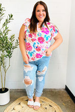 Load image into Gallery viewer, Hello Beautiful Ivory Floral Sequin Print Frill Notch Neck Top
