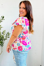 Load image into Gallery viewer, Hello Beautiful Ivory Floral Sequin Print Frill Notch Neck Top
