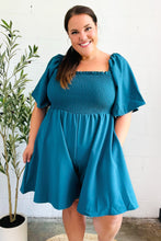 Load image into Gallery viewer, Feeling Playful Teal Smocked Flutter Sleeve Romper
