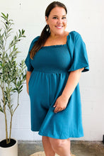 Load image into Gallery viewer, Feeling Playful Teal Smocked Flutter Sleeve Romper
