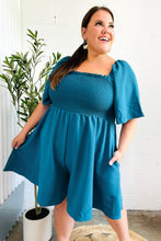 Load image into Gallery viewer, Feeling Playful Teal Smocked Flutter Sleeve Romper
