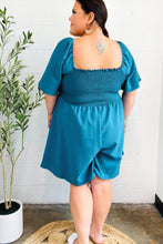 Load image into Gallery viewer, Feeling Playful Teal Smocked Flutter Sleeve Romper
