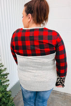 Load image into Gallery viewer, All Of Me Grey &amp; Red Plaid Animal Print Pocketed Top
