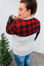 Load image into Gallery viewer, All Of Me Grey &amp; Red Plaid Animal Print Pocketed Top
