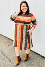 Load image into Gallery viewer, Love You Truly Taupe &amp; Black Leopard Stripe Fit &amp; Flare Dress
