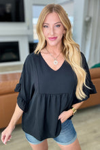 Load image into Gallery viewer, Airflow Peplum Ruffle Sleeve Top in Black
