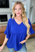 Load image into Gallery viewer, Airflow Peplum Ruffle Sleeve Top in Royal Blue
