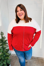 Load image into Gallery viewer, Festive Red &amp; White Drop Shoulder Outseam Color Block Top
