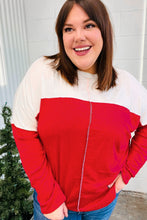 Load image into Gallery viewer, Festive Red &amp; White Drop Shoulder Outseam Color Block Top
