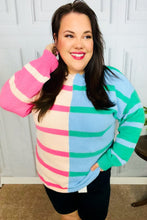 Load image into Gallery viewer, Perfectly Poised Blush &amp; Blue Stripe Color Block Knit Sweater
