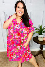 Load image into Gallery viewer, Charming Fuchsia Floral V Neck Babydoll Dress
