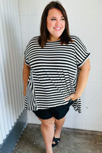 Load image into Gallery viewer, Black &amp; White Stripe Hi-Lo Shark Bite Dolman Top
