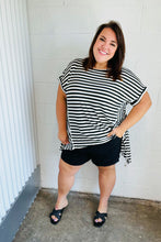 Load image into Gallery viewer, Black &amp; White Stripe Hi-Lo Shark Bite Dolman Top
