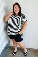 Load image into Gallery viewer, Black &amp; White Stripe Hi-Lo Shark Bite Dolman Top
