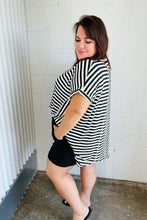 Load image into Gallery viewer, Black &amp; White Stripe Hi-Lo Shark Bite Dolman Top
