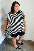 Load image into Gallery viewer, Black &amp; White Stripe Hi-Lo Shark Bite Dolman Top
