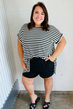 Load image into Gallery viewer, Black &amp; White Stripe Hi-Lo Shark Bite Dolman Top
