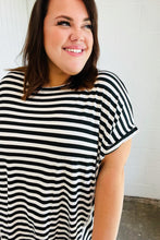 Load image into Gallery viewer, Black &amp; White Stripe Hi-Lo Shark Bite Dolman Top
