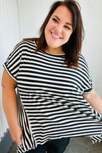 Load image into Gallery viewer, Black &amp; White Stripe Hi-Lo Shark Bite Dolman Top
