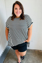 Load image into Gallery viewer, Black &amp; White Stripe Hi-Lo Shark Bite Dolman Top
