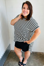 Load image into Gallery viewer, Black &amp; White Stripe Hi-Lo Shark Bite Dolman Top
