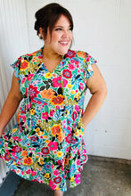 Load image into Gallery viewer, Green &amp; Fuchsia Floral Fit and Flare Dress
