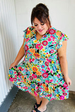 Load image into Gallery viewer, Green &amp; Fuchsia Floral Fit and Flare Dress
