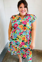 Load image into Gallery viewer, Green &amp; Fuchsia Floral Fit and Flare Dress
