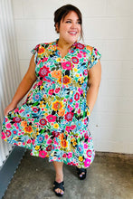 Load image into Gallery viewer, Green &amp; Fuchsia Floral Fit and Flare Dress
