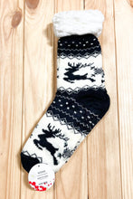 Load image into Gallery viewer, Black Reindeer Sherpa Traction Bottom Slipper Socks
