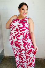 Load image into Gallery viewer, Magenta &amp; White Floral Fit and Flare Sleeveless Maxi Dress
