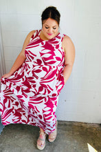 Load image into Gallery viewer, Magenta &amp; White Floral Fit and Flare Sleeveless Maxi Dress
