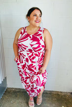 Load image into Gallery viewer, Magenta &amp; White Floral Fit and Flare Sleeveless Maxi Dress
