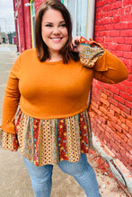 Load image into Gallery viewer, Autumn Days Rust Babydoll Paisley Bell Sleeve Top
