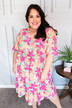 Load image into Gallery viewer, Lovely Lady Mint &amp; Fuchsia Floral Notch Neck Woven Dress
